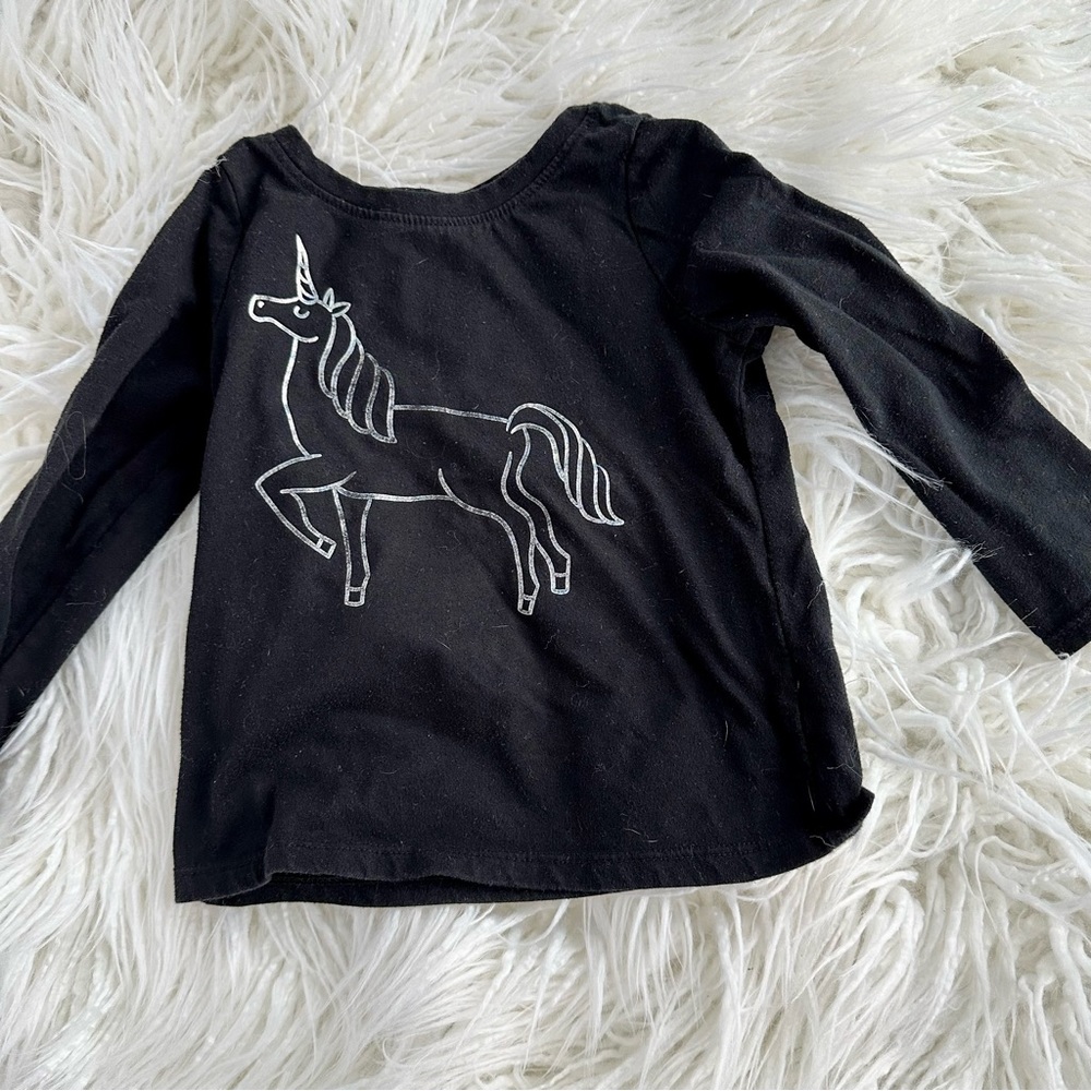 Cat & Jack Target Toddler Girls Black Unicorn Long Sleeve Shirt Size 2T
